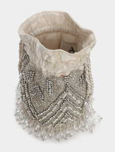 Crsytal and mini pearls bucket bag - Ivory & Silver