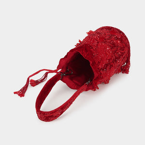Grandeur Floral Sequins Bucket Bag - Red