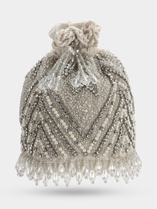 Crsytal and mini pearls bucket bag - Ivory & Silver