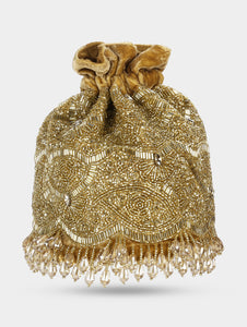 Stone cutdana bucket bag - Gold