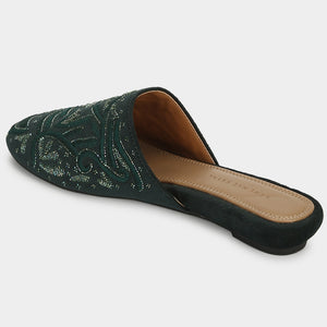 Nadia Embroidered Mules - Emerald Green