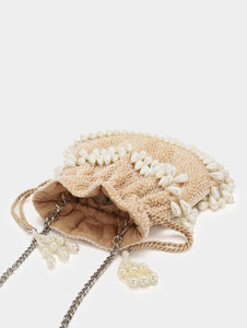 OYSTER DOUBLE LAYER PEARL POTLI BAG - BEIGE