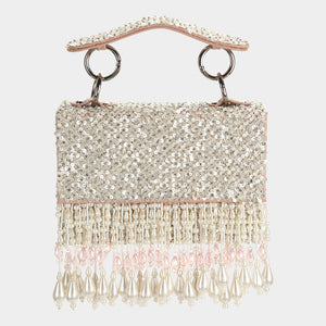 Pearl Drop Sequins Mini Bag - Blush & Silver