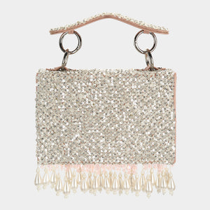 Pearl Drop Sequins Mini Bag - Blush & Silver