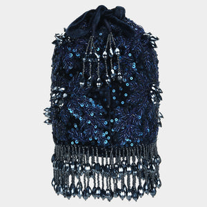 Retro Sequins Bucket Bag - Blue