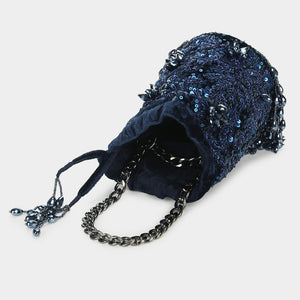 Retro Sequins Bucket Bag - Blue