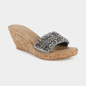 Stone embellished wedge heel