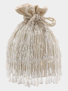 Crystal Tassel Bucket Bag - Ivory