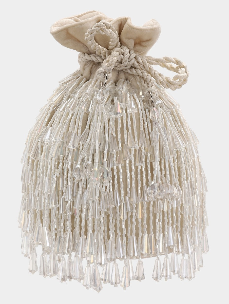 Crystal Tassel Bucket Bag - Ivory