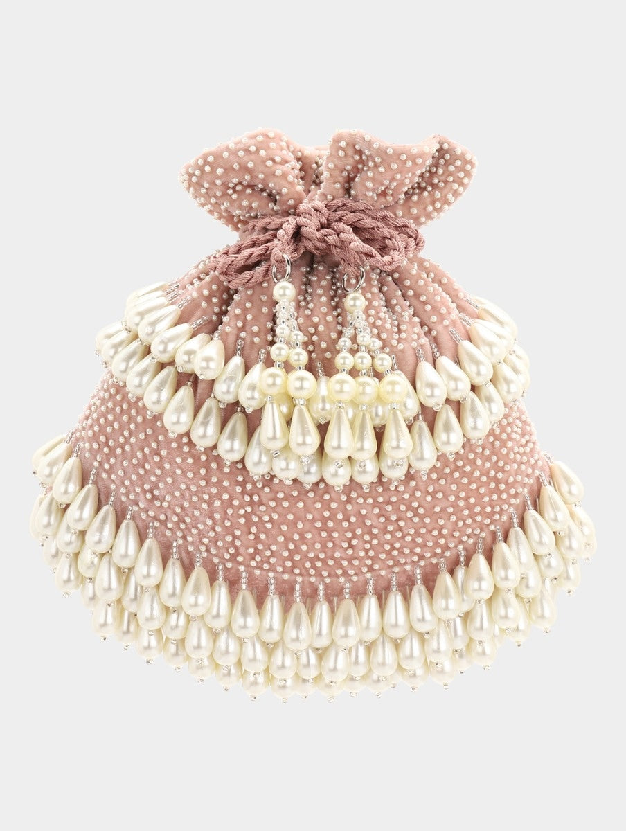 OYSTER DOUBLE LAYER PEARL POTLI BAG  - BLUSH PINK
